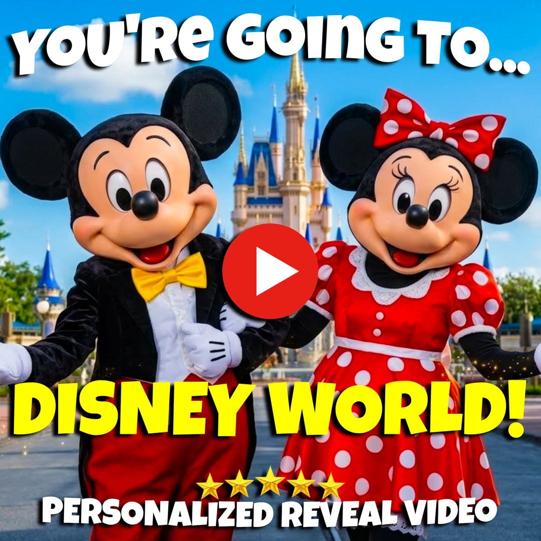 Mickey and Minnie announcing a Disney World Trip